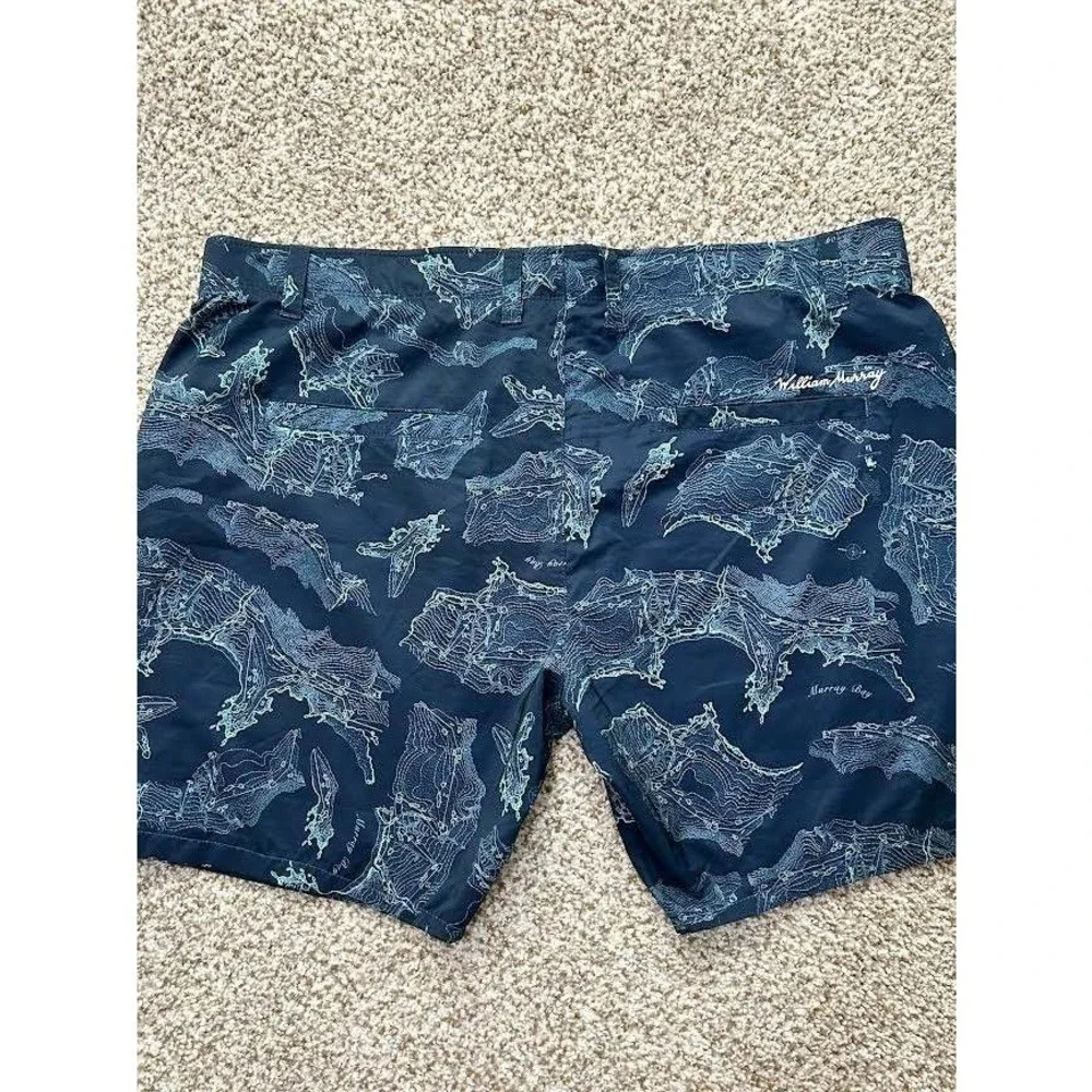 William Murray Golf Shorts Mens 40 Navy Blue Map Print Straight Fit Resort Sport